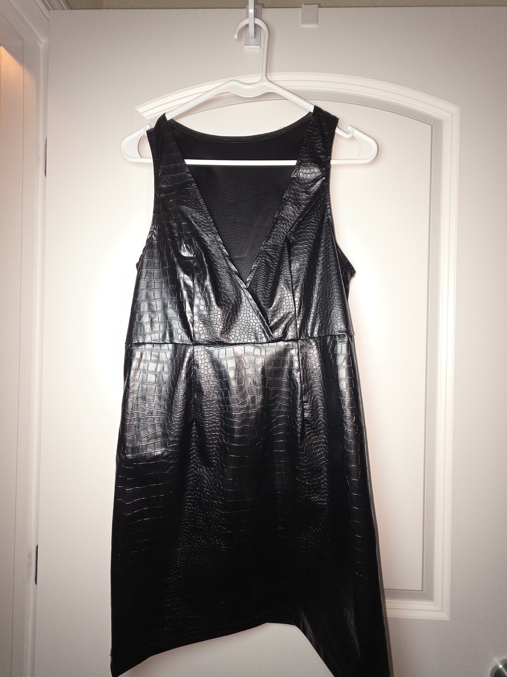 Black Faux Leather Croc-Embossed Sleeveless Dress